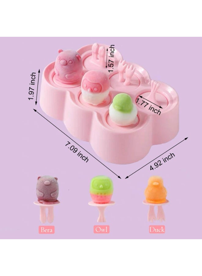 CLENEA Mini Popsicles Molds for Kids Baby, Cute Animal Shapes 6 Cavity Ice Pop Maker, BPA Free Silicone Ice Cream Making Homemade DIY Set, Reusable Ice Pop Molds, With Stick and Anti-drip, Pink - Image 2